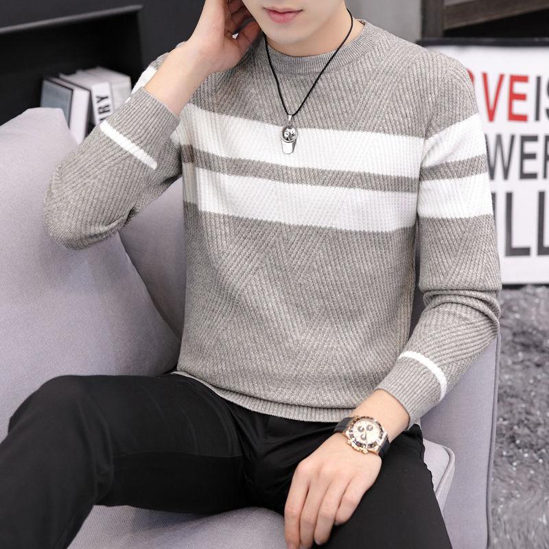 Autumn Round Neck Striped Sweater Men's Youth Tide Brand Bottoming Shirt Thin Casual All-match Sweater