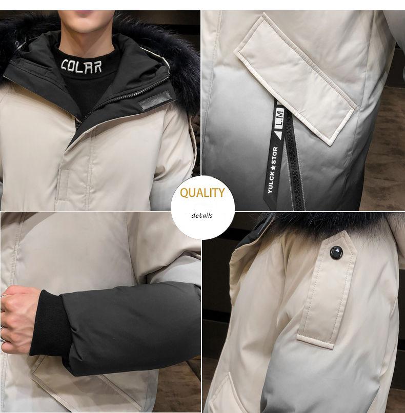 Winter Cotton-padded Jacket Clothing Men's Jacket Mid-length Gradient Color Cotton Clothes Bread Clothes Handsome Padded Jacket Warm Parka Coat