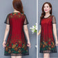 XL-XXXXXL Plus Size  Mid-length Printed Round Neck Thin Chiffon Neck Short Sleeve  Over-the-knee Dress Mom A-line Skirt