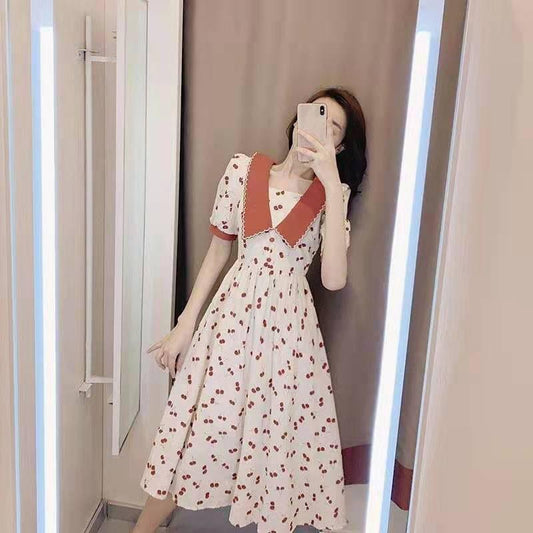 Female Plus Size Summer Elegant Dress Vintage Floral Print Holiday Dress Slim A-line Long Dress