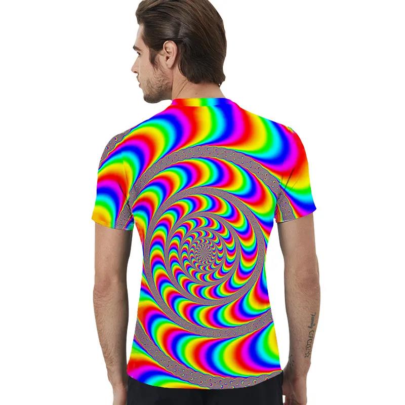 Spiral Colorful Shirt Men Tees Summer 3D Half Sleeve T-shirt Casual Breathable Pullover Personality Streetwear
