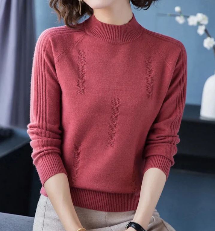Winter Long Sleeve Knitwear Fashion Knitted Half Turtleneck Pullover Loose Plus Size Women Sweater