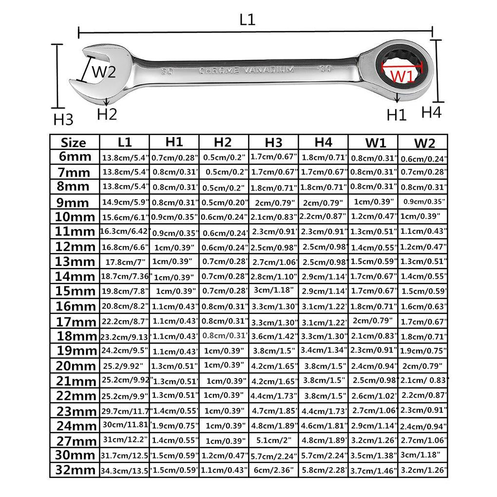 6Mm-32Mm Gear Wrench Chrome Vanadium Steel Metric Fixed Head Ratchet Spanner Hand Tools
