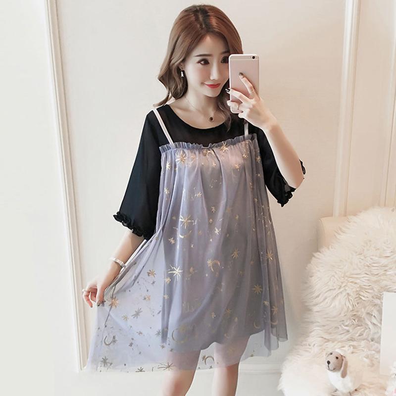 Summer Dress Chiffon Gauze Plus Sequins Fake Two-piece Small Girl Dress