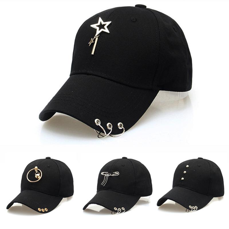 Solid Color Fashion Personality Couple Hat Iron Ring Pendant Three Ring Cap Female Outdoor