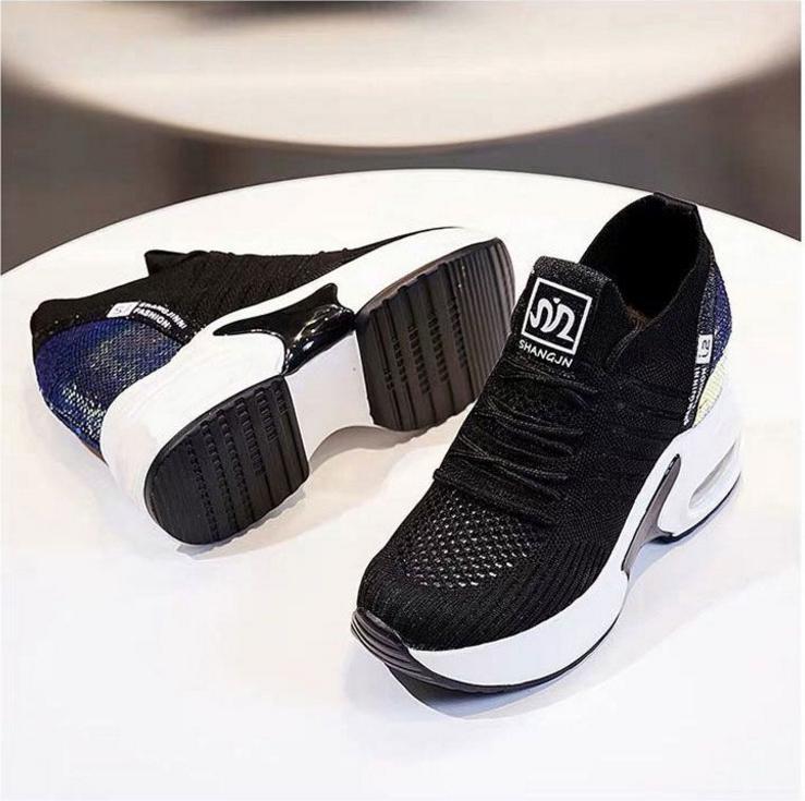 Platform Women Casual White Shoes 8cm Heels Summer Womens Casual Sneakers Breathable Mesh Shoes