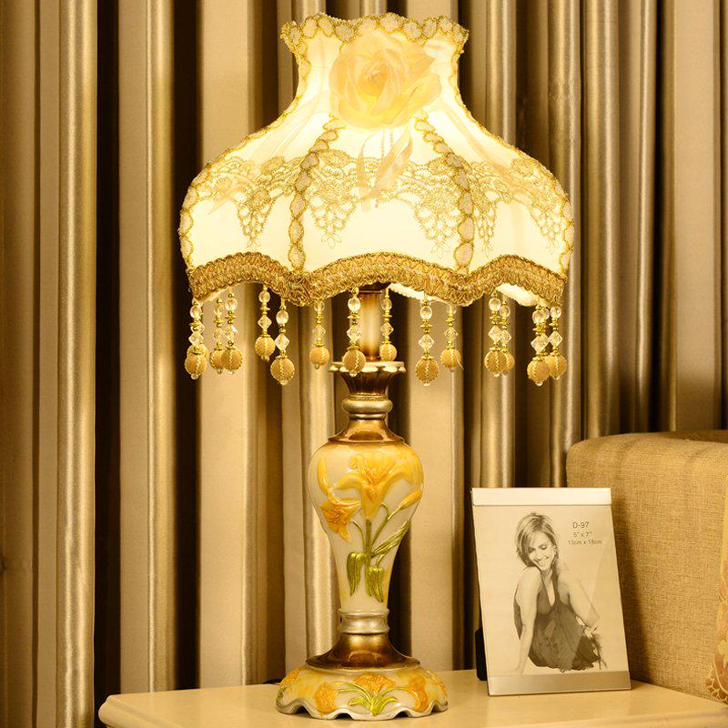 French Rustic Resin Desk Light Fabric Lampshade Princess Room Deco Table Lamps Bedroom Lighting