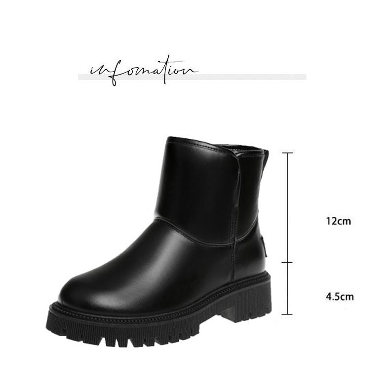 Women Snow Boots Winter Shoes Leather Ankle Booties Plush Warm Platform Chunky Boots with Fur Goth Punk Black Boots
