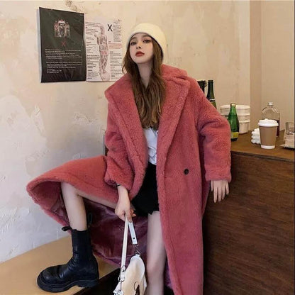 WTEMPO Winter Faux Fur Mink Fur Coat Women's Mid-length Plush Fleece Coat Warm Thicken Coat
