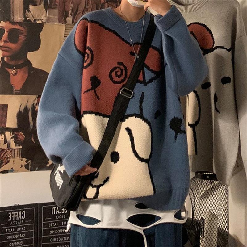 Men's Sweater Autumn and Winter Thickening Round Neck Pullover Sweater Tide Slim Warm Sweater Bottoming Shirt Youth Shirt