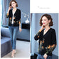 Autumn Winter Women's Knitted Sweater V-neck Printing Short Cardigan Knit Woolen Sweater Coat