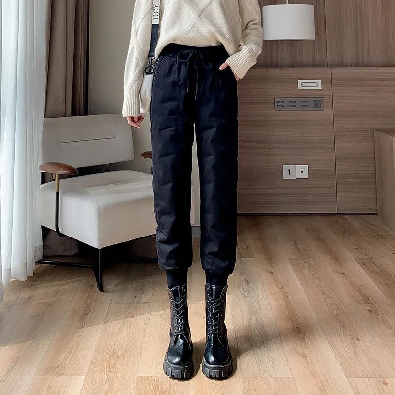 Down Cotton Pants Women's Outer Wear Autumn and Winter Large Size Was Thin High Waist Casual Harem Pants Thick Warm Cotton Trousers
