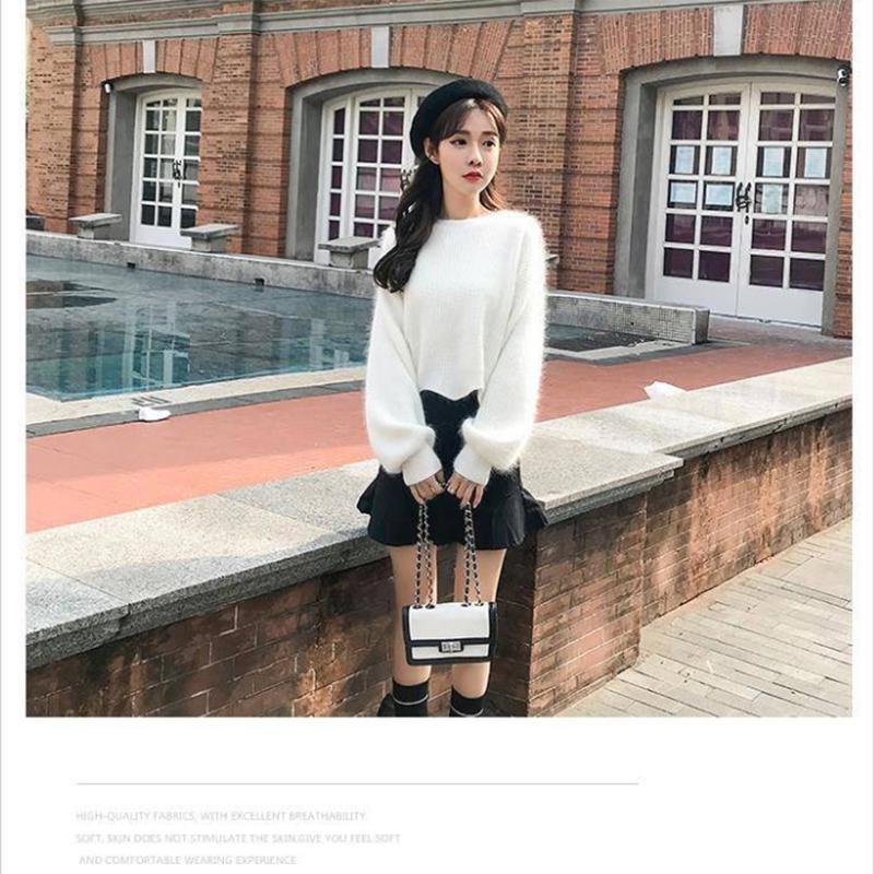 Autumn Winter Women's Knitted Pullovers Sweater O-NECK Lantern Sleeve Mink Cashmere Thick Keep Warm