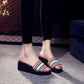 Thick-soled Beach Slippers Women's One-word Slippers Summer Casual Sandals All-match Outer Wear Seaside High-heeled Flip-flops Holiday Stripes Shoes