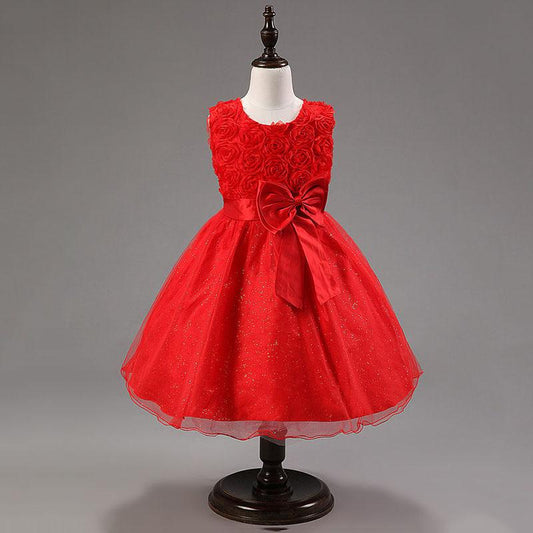 Solid Color Girl Dress Mesh Puffy Rose Princess Birthday Dress Skirt Dream Fairy Tale Sweet Dress Waist A-line Skirt