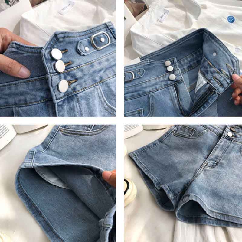 Women's Summer High Waist Single Breasted All-match Large Size Denim Straight Pants