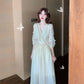 Female Large Size Elegant Holiday Dress Summer High Waist Slim Vintage Gentle Long Vacation Dress
