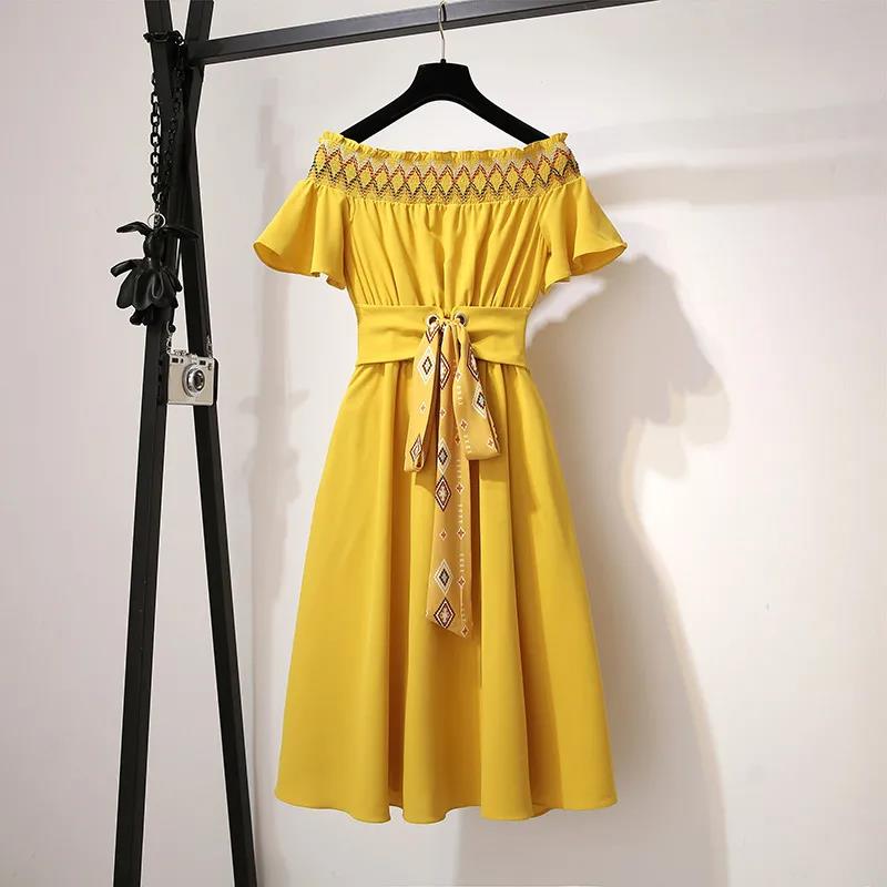 Skirt Women French Retro Strapless Waist Dress Waist Thin Women's Waist A-line Strapless Dress Short Sleeve One-shoulder Neckline