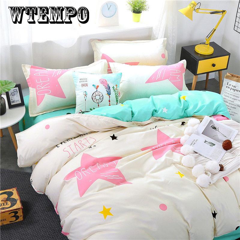 4Pcs Concise Bedding Set Duvet Cover Sets Linen Bed Sets Rose Include Bed Sheet