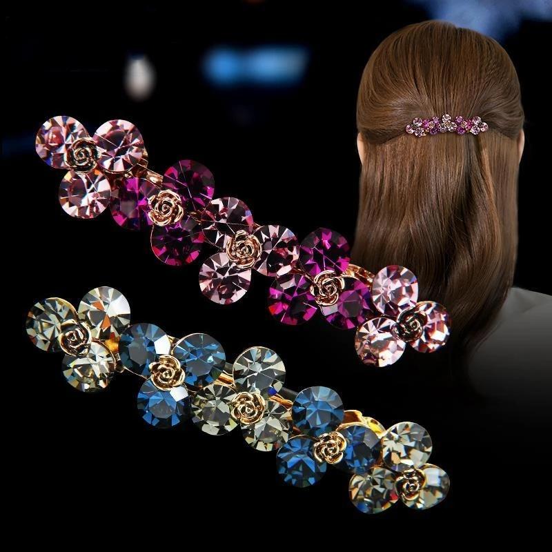Decorative Hairpin Female Elegant Word Clip Medium Horizontal Clip Temperament Flower Hairpin Ball Hair Clip Shiny Hair Clip