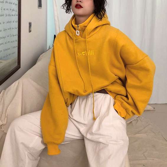Women Fashion Autumn Winter Thickened Loose Hoodies High Collar Letter Embroidery Oversize Pullover