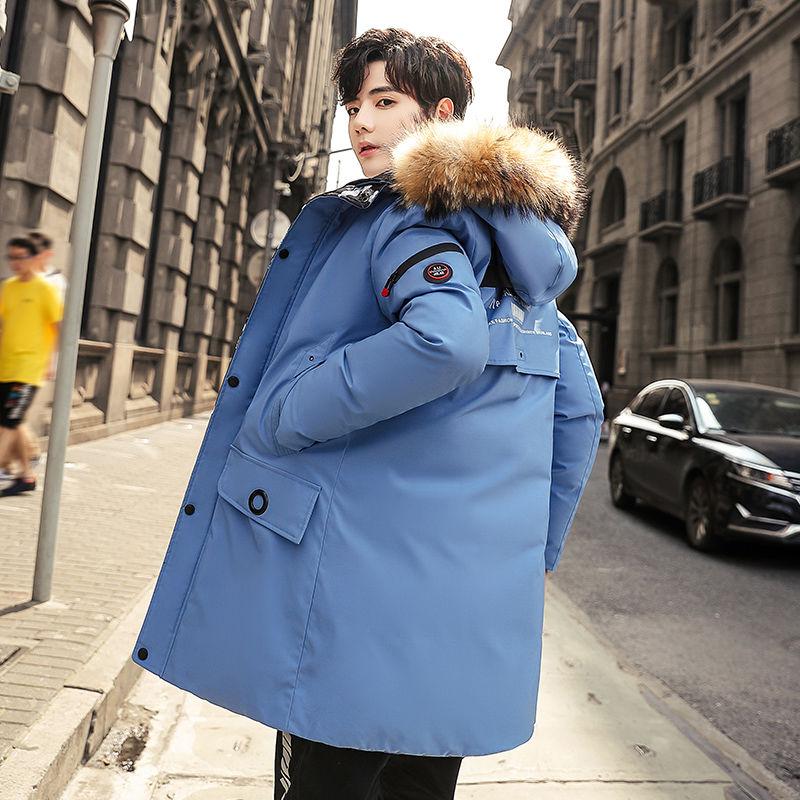 Extra Large Size Men's Cotton-padded Winter Warm Parka Coat Mid-length Thick Fur Collar Coat