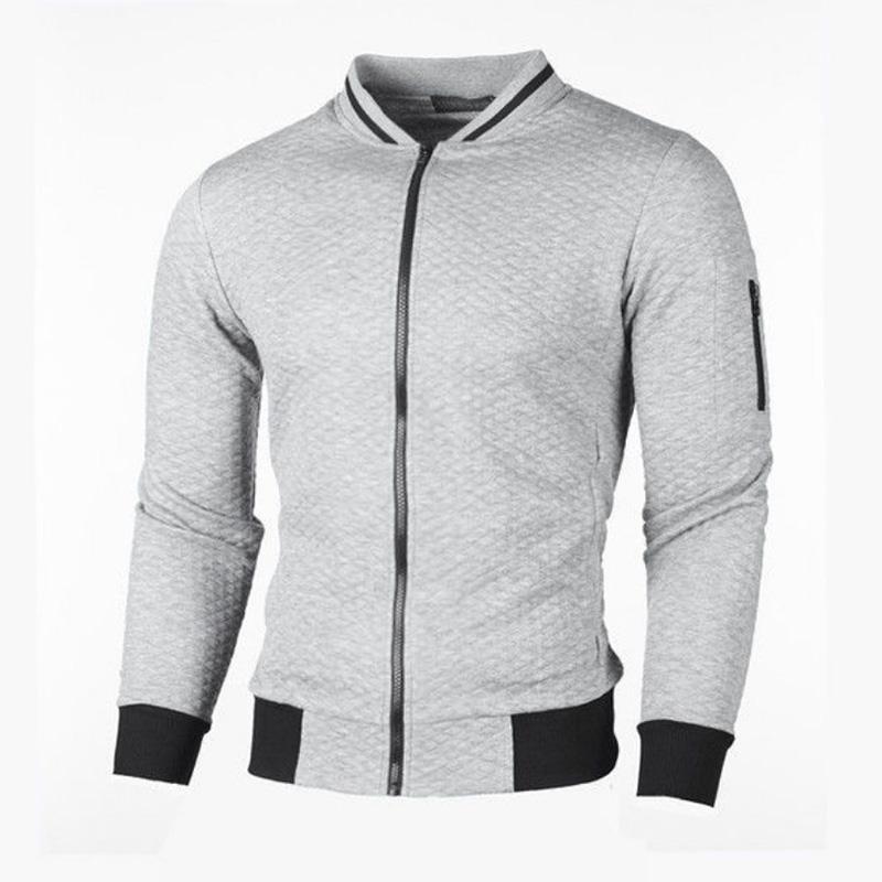 Jacket Zipper Stand Collar Jacket Men's Casual Solid Color Sports Plaid Cardigan Fashion Top