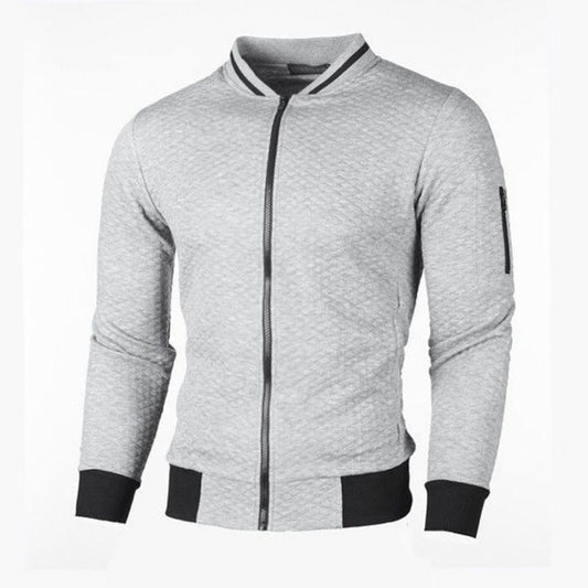 Jacket Zipper Stand Collar Jacket Men's Casual Solid Color Sports Plaid Cardigan Fashion Top