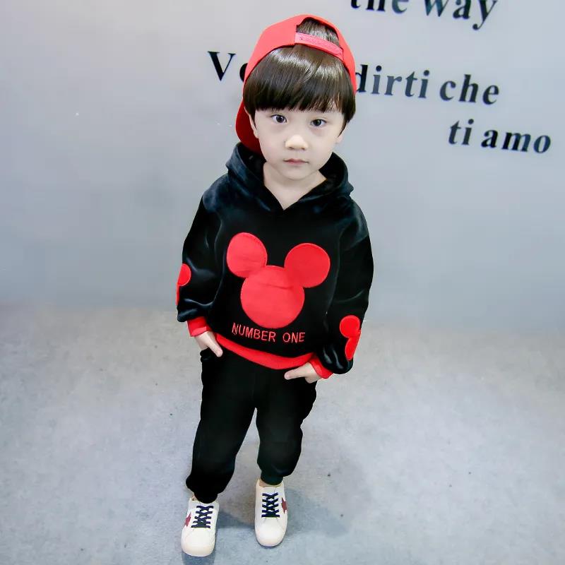 Children's Gold Velvet Suit Autumn and Winter Baby Double-sided Fleece Boys Plus Fleece Sweater Children's Clothing Plus Fleece Thickening Suit