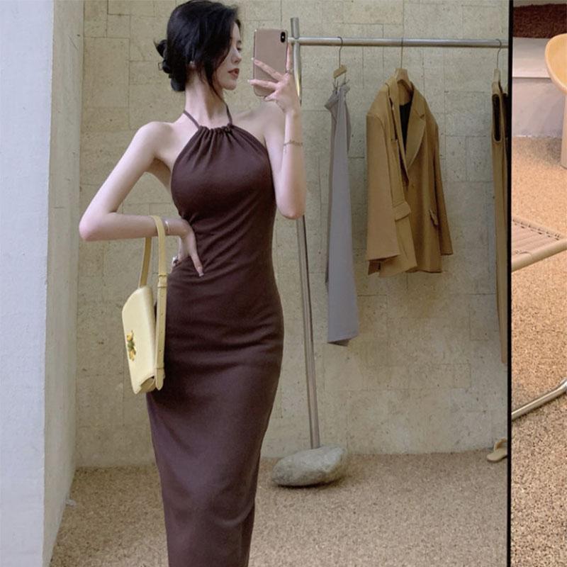 Halter Neck Suspender Dress Women's Mid-length Skirt Temperament Waist Bag Hip Bottoming Skirt