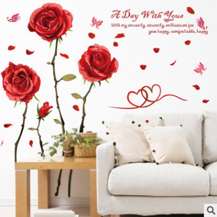 Red rose wall stickers creative DIY home landscaping decorative stickers removable waterproof mural