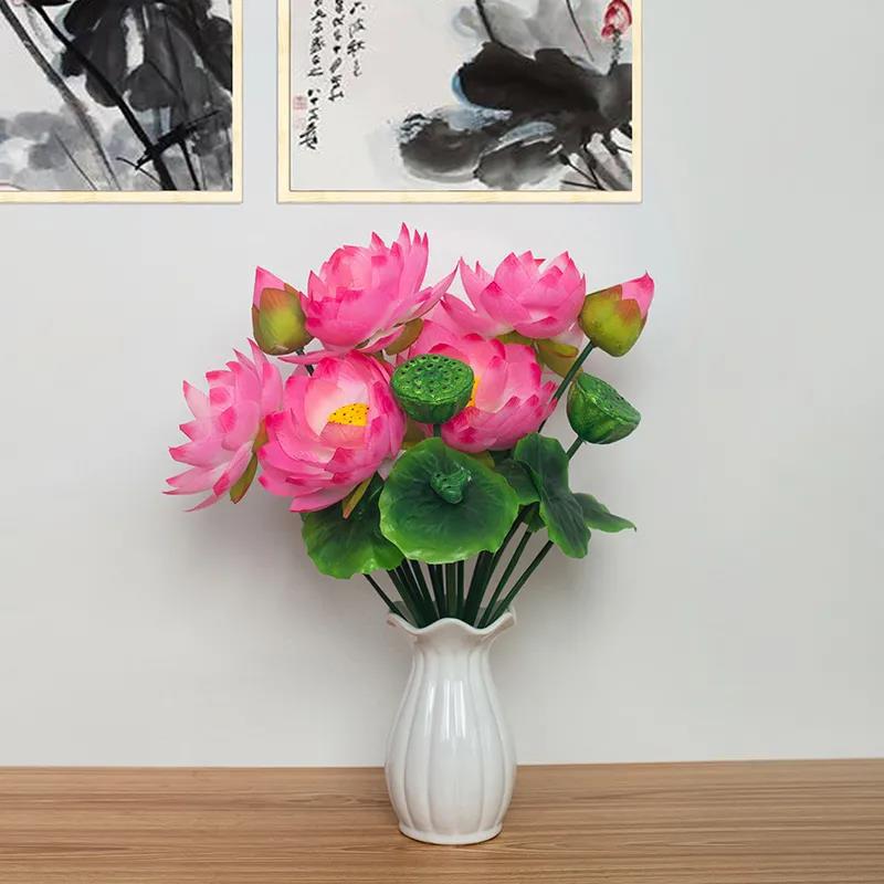 Simulation Lotus Lotus Leaf Fake Lotus Lotus Temple for Buddha Fake Silk Flower Living Room Desktop Fake Flower Plastic Flower Decoration Flower