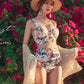 Korean Version of The Split Swimsuit Female Net Red Floral Fresh Steel Support Gathered To Show Thin Spring Bikini Beach Swimming Pool Swimwear