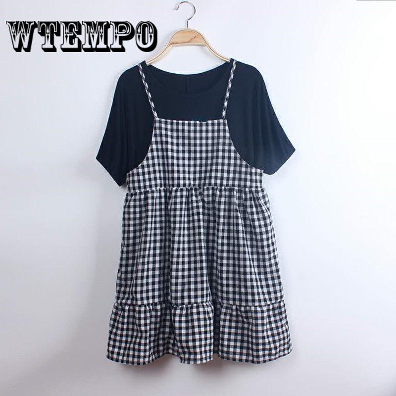 Vintage Women Spaghetti Strap Plaid Check Overalls Dress Casual Irregular Hem Sundress XS-XXL