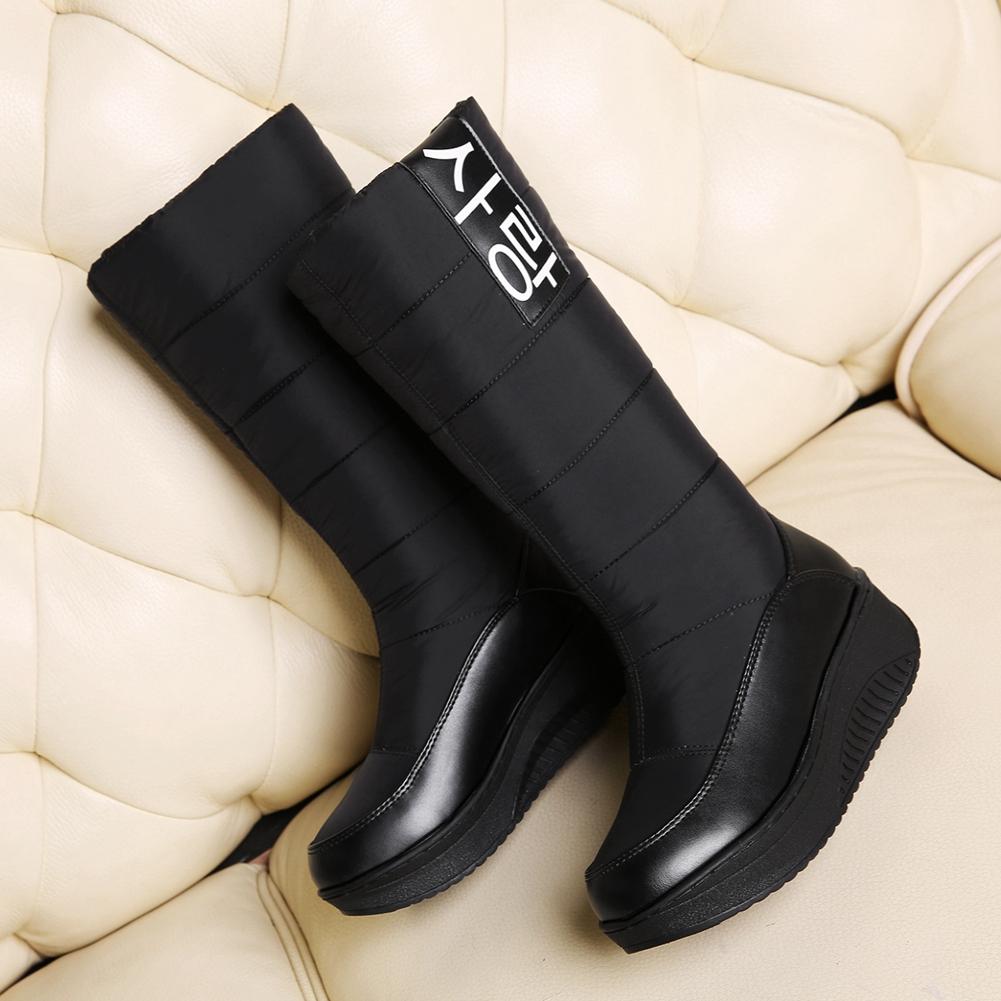 Snow Boots Comfy Round Toe Slip On Solid Med Heel Platform Winter New Ladies Shoes Mid Calf Women Boots