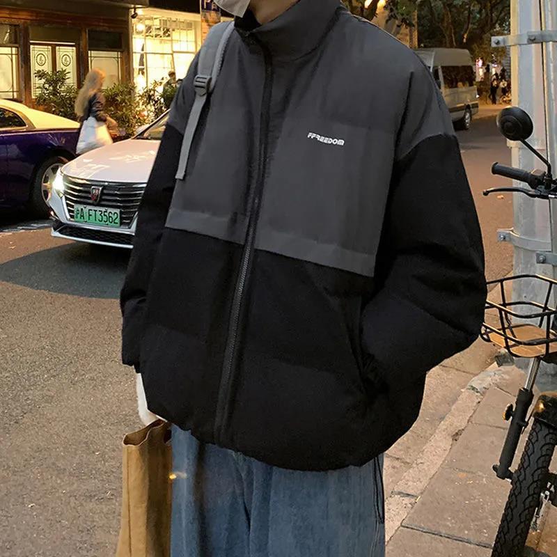 Winter Thick Warmth Stand-collar Down Jacket Stitching Contrast Color Men's Cotton Jacket