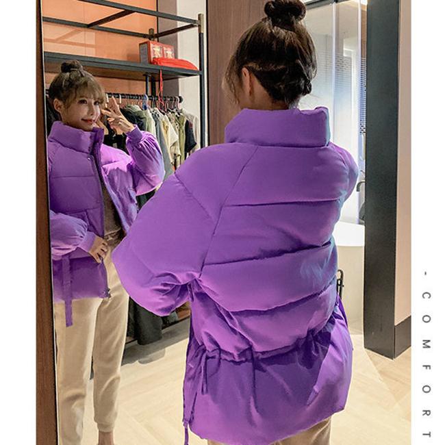 Simple Solid Color Winter Clothes Loose Down Women's Cotton-padded Coat with Large Fur Collar Thick Padded Jacket