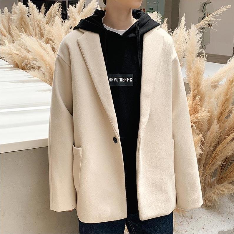 Autumn and Winter Woolen Coat Men's Mid-length Loose Young Trendy Woolen Coat Men Thicken