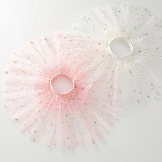 Girl Baby Short Veil Little Daisy Cute and Sweet Printed Embroidery Ruffle Elastic Waist Children's Skirts Princess Tutu A-line Skirt