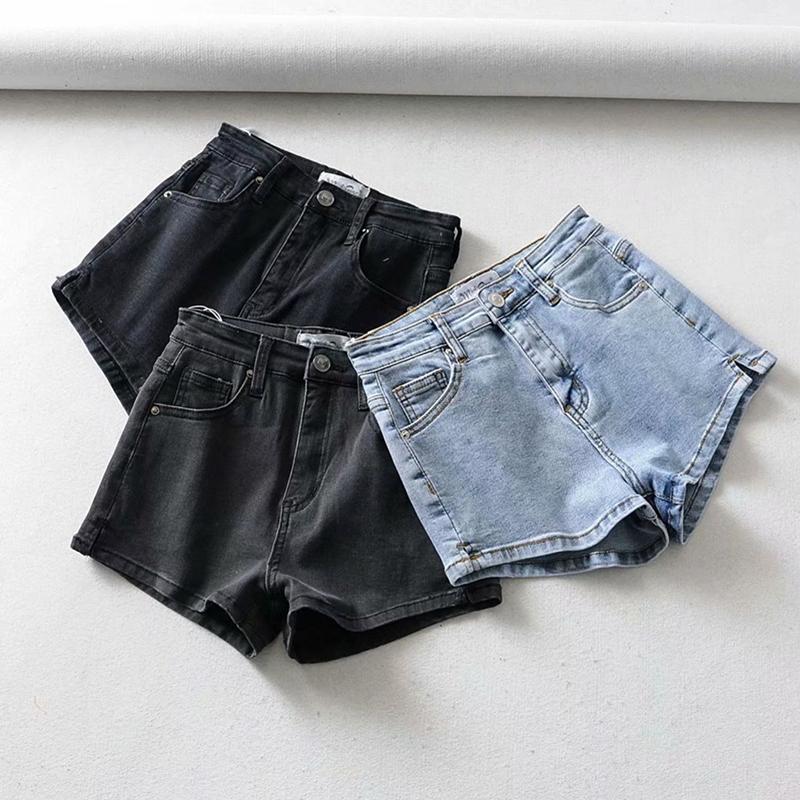 Retro High Waist Slimming Side Slit Denim Shorts Female Summer Stretch All-match Long Hip Pants