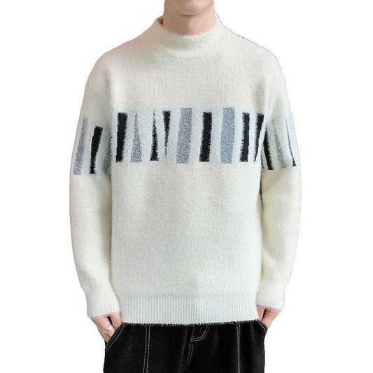Men Autumn Winter Loose Sweater Tops Imitation Mink Velvet Pullovers Thicken Student Casual Knitted Top