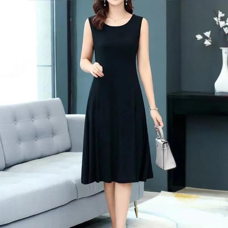 Large Size Summer Solid Color Camisole Dress Bottoming Dress Women's Korean Loose Thin Dress Large Size Sleeveless Mid-length Skirt
