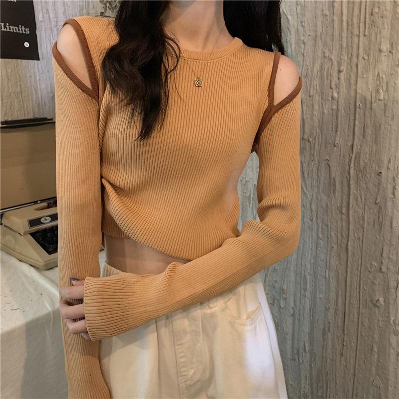 Autumn Loose Knit Sweater Women's Student Off-shoulder Long-sleeved Sweater White Bottoming Clothes