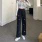 Spring and Autumn High Waist Jeans Women's Loose Thin Wide Leg Love Embroidered Pants Japanese Thin High Waist Casual Pants