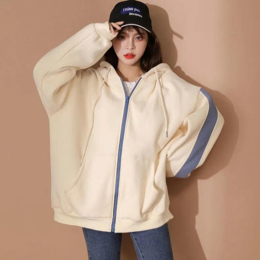 Women's Fleece Hooded Sweater Loose High-quality Coat Outer Wear Large Size Women's Hooded Cardigan Coat Casual Sports Top