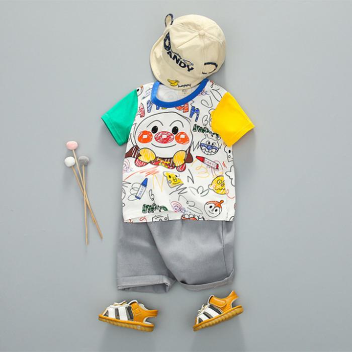 Cartoon Children's Summer Cute Set Pullover Top Short Sleeve T-shirt Shorts Boys Girls Two Piece Suit