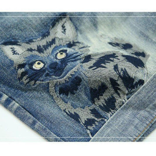 Elastic Waist Embroidered Denim Shorts Women's Loose Summer High Waist Was Thin and Thin Casual Straight Denim Shorts