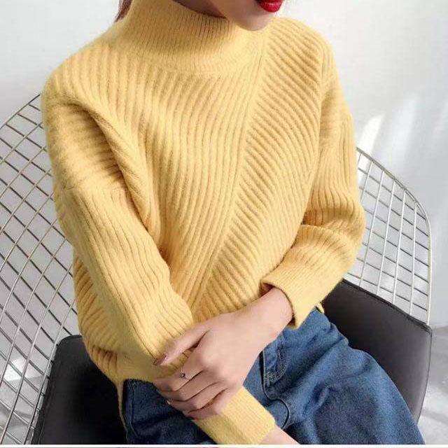 Casual Thick Autumn Winter Half Turtleneck Oversize Sweater Pullover Women Thickened Warm Chic Female Loose Knitted Basic Sweaters Pull