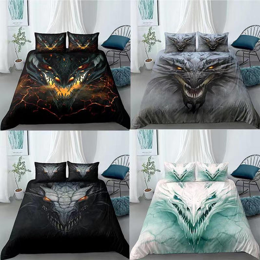 3D Digital Print Bedding Home Textile Three-piece Set of Set of Pillow Set Wolf Pattern Dark Wind