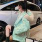 Women's Glossy Loose Down Jacket Mid-length Korean Thick Coat Warm Cotton Coat with Big Fur Collar Winter Quilted Jacket